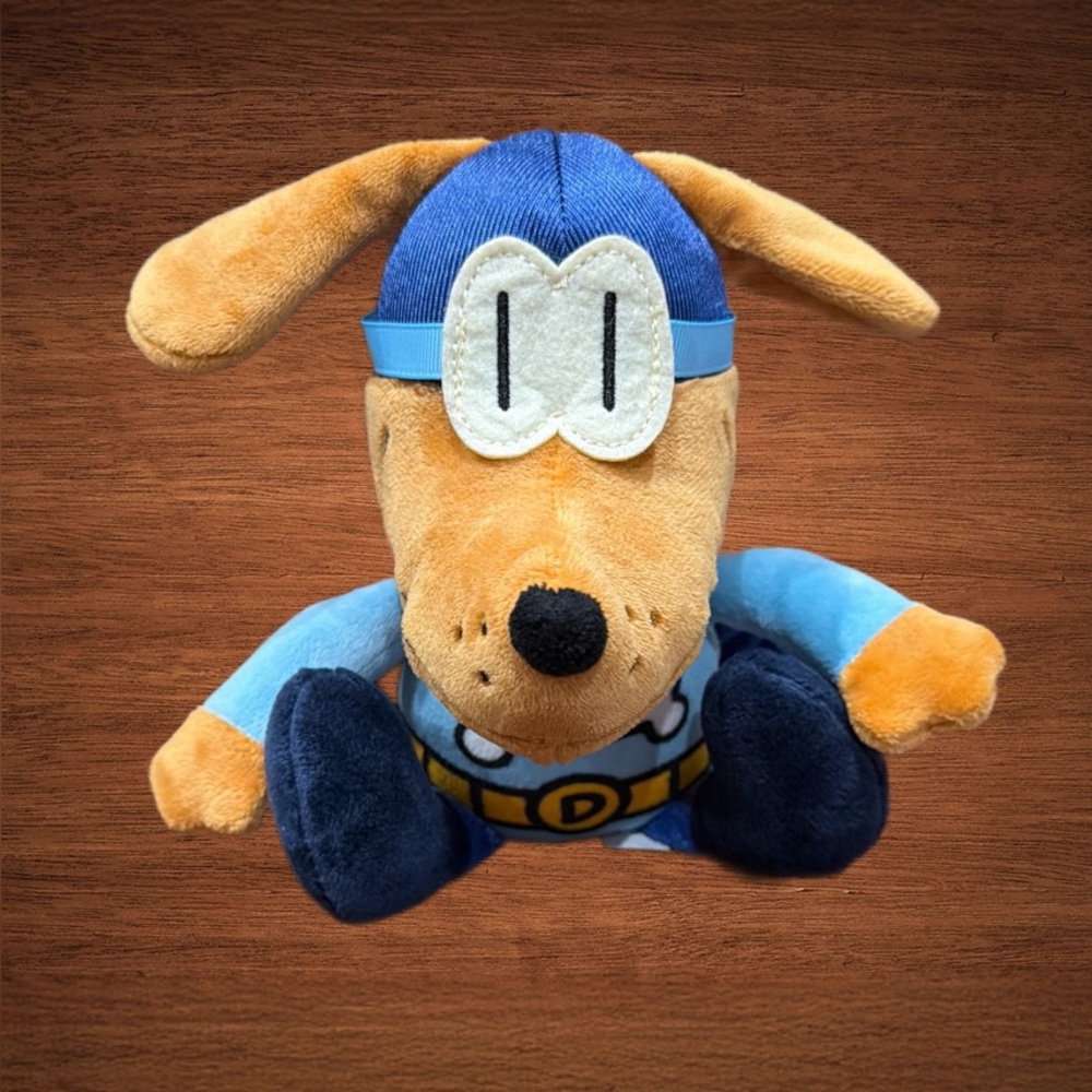 MERRYMAKERS DOG MAN BARK KNIGHT PLUSH ANIMAL. BLUE & BROWN SOFT 9” TOY